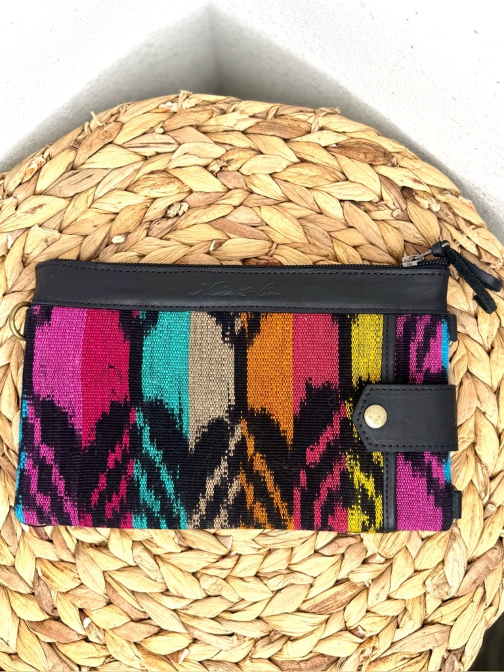 NWOT Nena & Co. EVERYTHING CLUTCH multicolor woven black leather convertible
